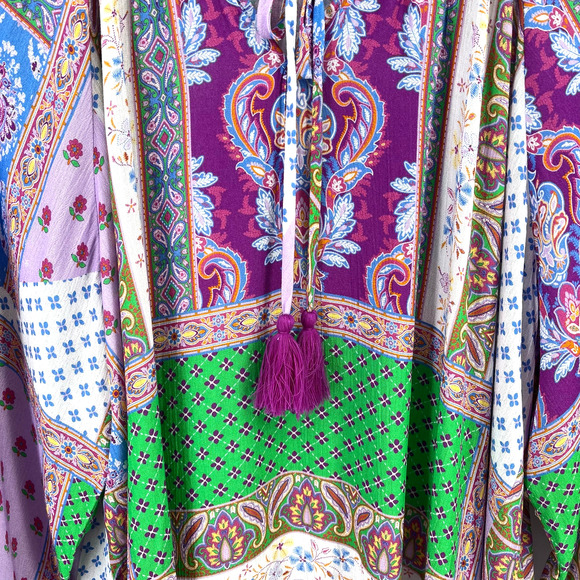 Farmer's Market Paisley Patchwork Print Peasant Shirt Plus Size 1X Purple Green - Picture 2 of 6